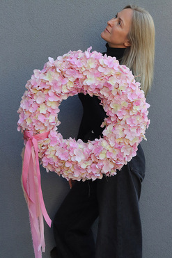Hortensja Pink, duży wianek na drzwi, śr.60cm