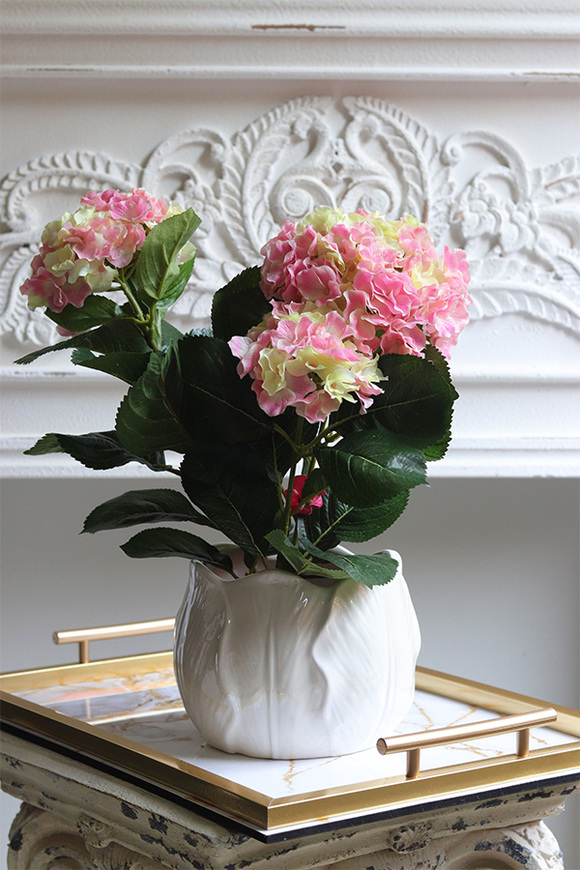 doniczkowa hortensja Cytrynowo-Różowa, wysokiej jakości sztuczne kwiaty