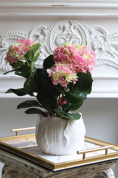 doniczkowa hortensja Cytrynowo-Różowa, wysokiej jakości sztuczne kwiaty