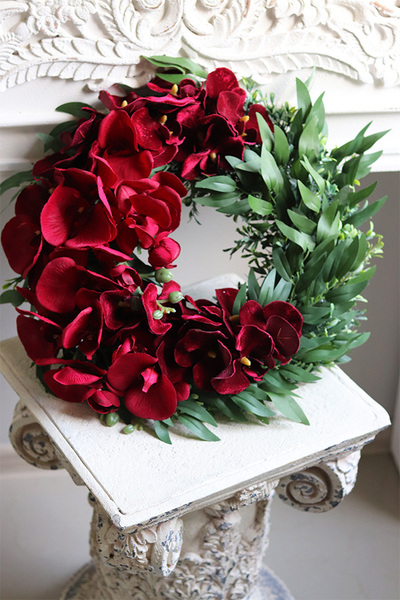 asymetryczny wianek z chwostem, Orchidelia Red Velvet