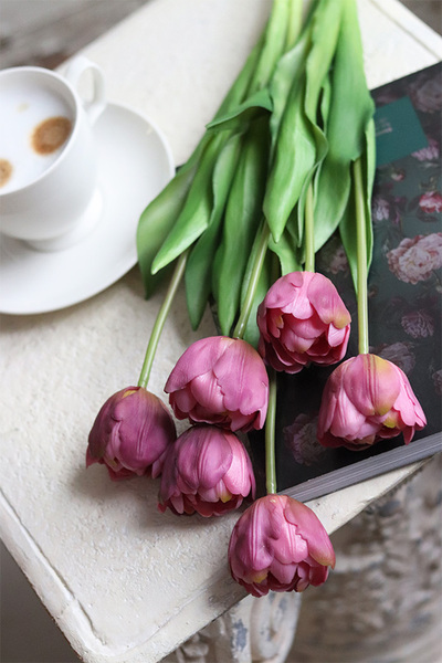 bukiet tulipanów silikonowych, Maggio Violet, 6szt. dł.46cm