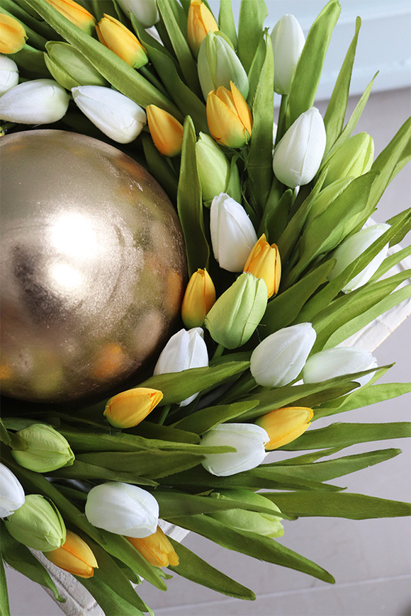 elegancki stroik ze złotym jajem, Witaj Wiosno, śr.40cm   