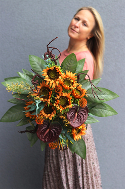 bukiet nagrobny we wkładzie, Słoneczniki Premium, wym.55cm