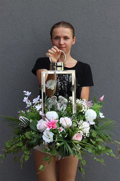 Angelo Garden Pink Dream, komplet dekoracji nagrobnych, bukiet + lampion 