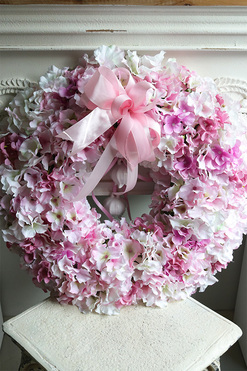Hydrangea Pink, duży wianek na drzwi z dzwoneczkami, śr.60cm