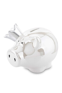 Princess White, świnka skarbonka w koronie, biała, wym.13x15x11cm