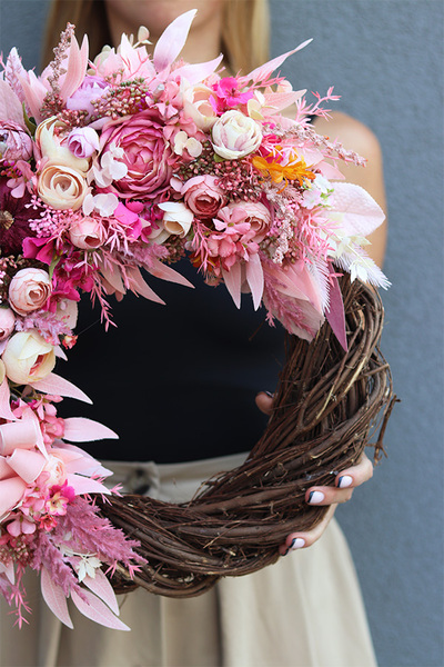 Różowa Poezja Firenze, jesienny wianek z dyniami