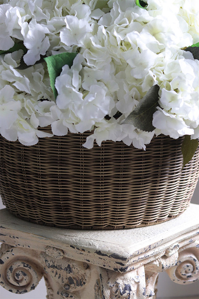 Prowansja Rattania, bogaty kosz z hortensjami