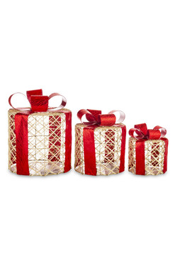 Christmas Gift C, świąteczne prezenty dekoracja LED, kpl.3szt