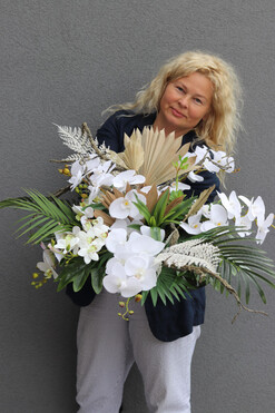 Wachlarze Cesarza, elegancka kompozycja nagrobna w naczyniu, wym.47x87cm