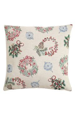 Wianki&Ostrokrzew, świąteczna poszewka gobelinowa dwustronna, 45x45cm 