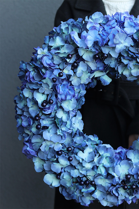 Hortensje Blue, wysokiej jakości wianek z hortensjami, śr.60cm