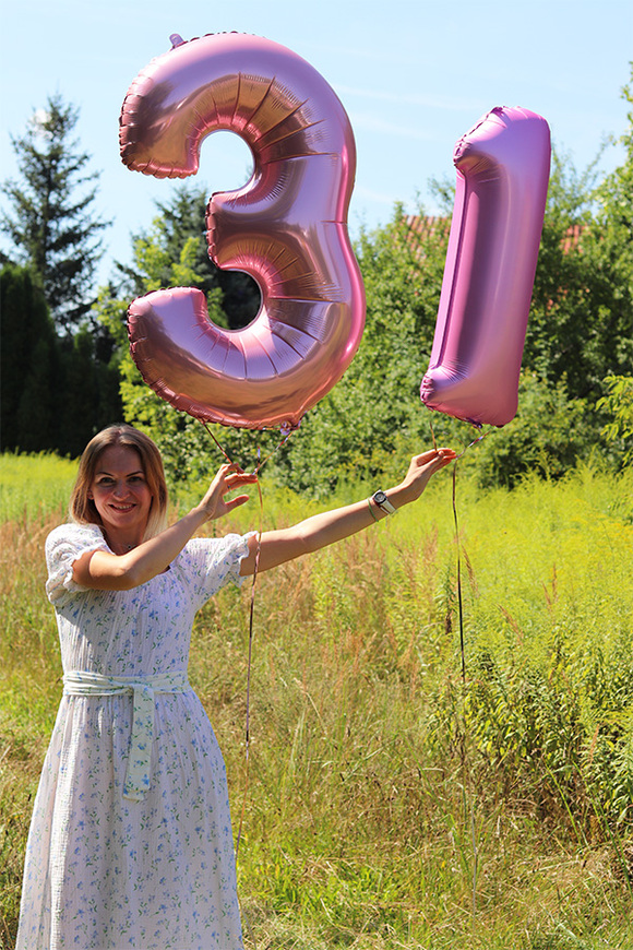 Numbers, różowa cyfra balon z helem matowy, wys.76cm, odbiór w sklepie