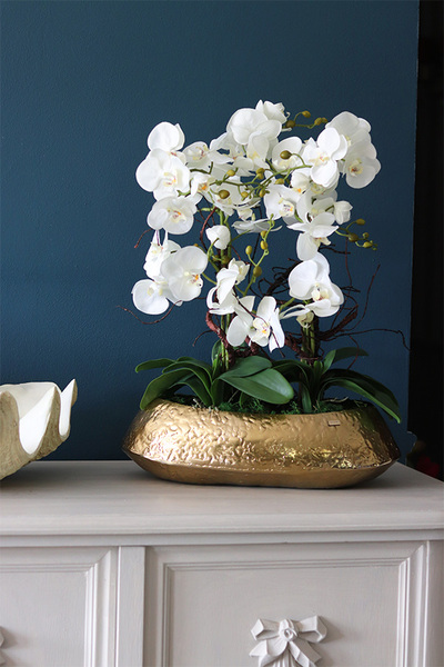Deluxe Belldani, sztuczny storczyk w złotej donicy, kpl.2szt 