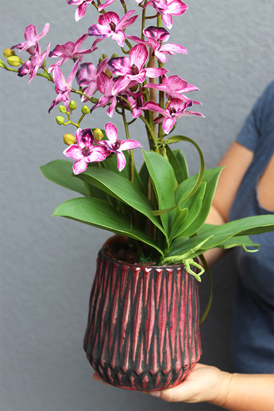 Thai Selania Magenta, różowy sztuczny storczyk w szkle