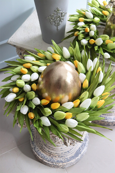 elegancki stroik ze złotym jajem, Witaj Wiosno, śr.40cm   