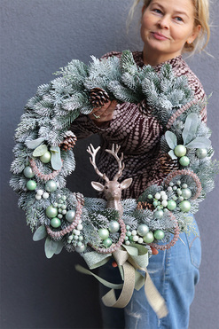 świąteczny wianek zimowy Złoty Renifer, śr.50cm