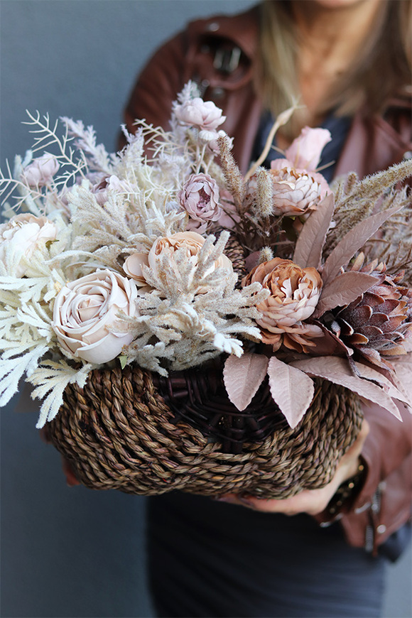 Mortario Deluxe, jesienny kosz z kwiatami