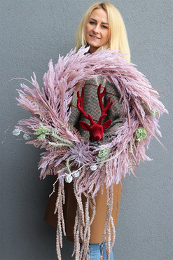 świąteczny wianek Premium Time Bordo Ren, śr.60cm 