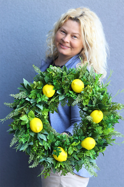 Citrones 2, zielony wianek na drzwi z owocami, śr.50cm    