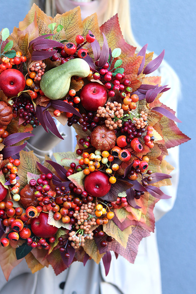 Jesienna Przygoda, jesienny wianek z pięknymi dodatkami