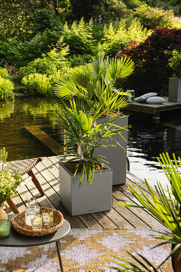 Canto Stone LED, podświetlana doniczka z nawadnianiem, biały kwarc