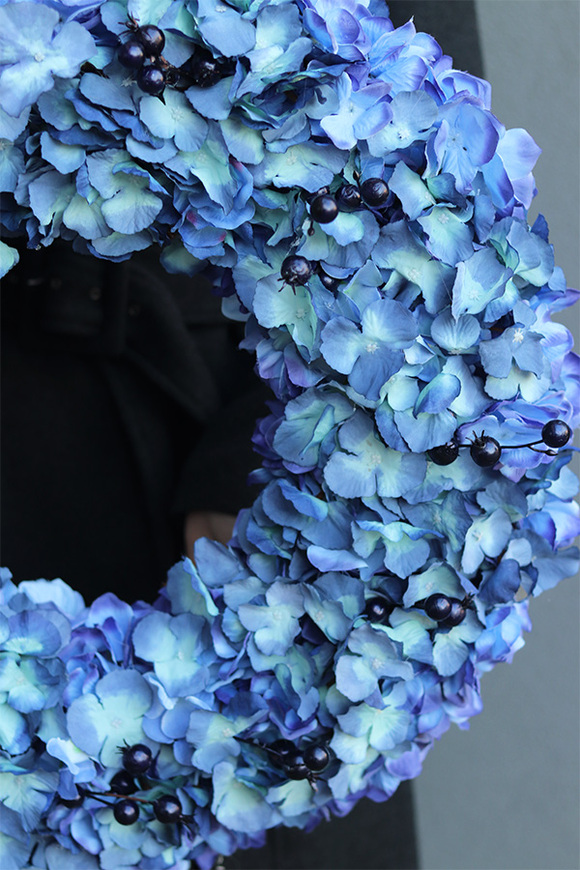 Hortensje Blue, wysokiej jakości wianek z hortensjami, śr.60cm