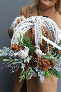 wianek świąteczny Ptaszki Zimą, rozp.35cm