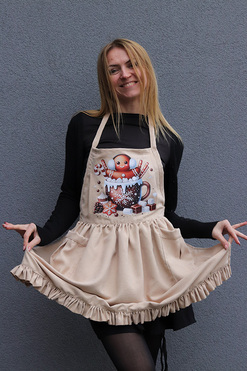 OD RĘKI Christmas Kitchen, świąteczny fartuch kuchenny, beżowy C, dł.72cm