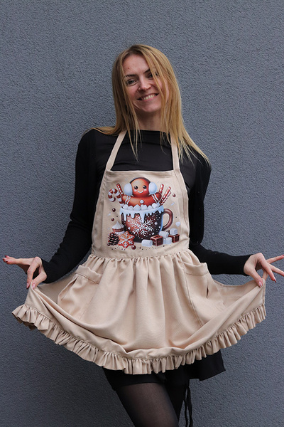 Christmas Kitchen, świąteczny fartuch kuchenny, beżowy