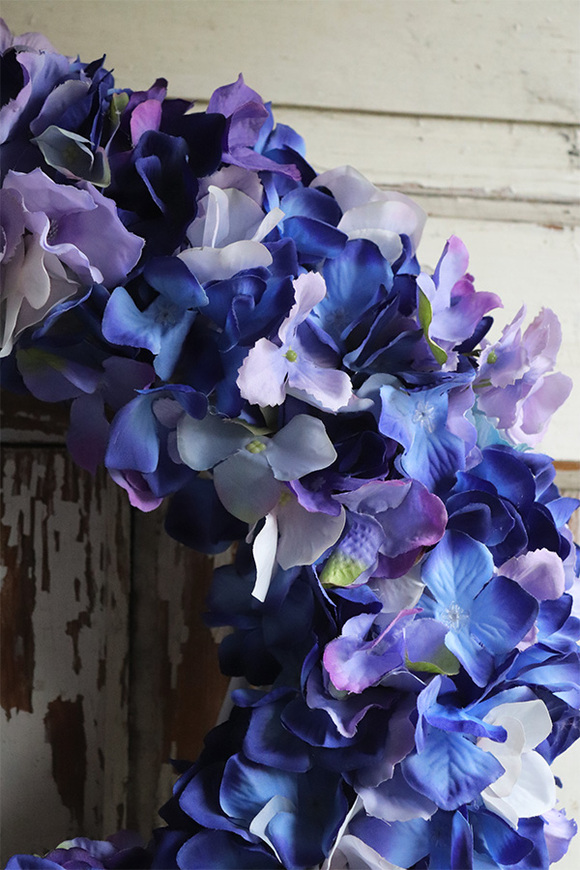 bogaty wianek na drzwi, Niebieska Hortensja, śr.38cm