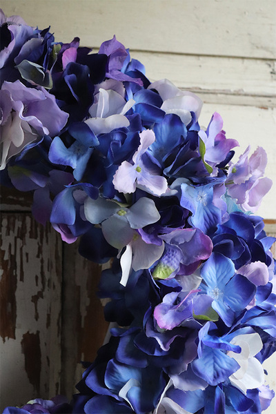 bogaty wianek na drzwi, Niebieska Hortensja, śr.38cm