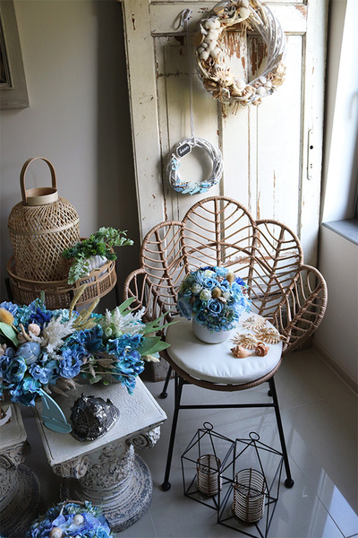 OD RĘKI marynistyczny wianek z muszlami i bawełną, Skarby Plaży, śr.40cm