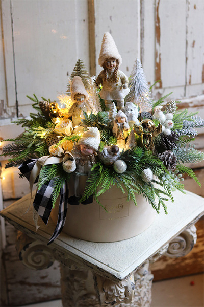 Ferie Świąteczne LED, welurowy flowerbox świąteczny