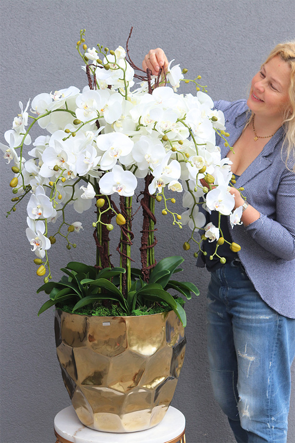 Deluxe Gold, sztuczny storczyk w złotej donicy, wys.111cm