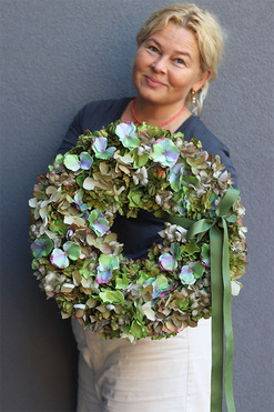 Zieleń Hortensji, zielony wianek na drzwi, śr.40cm