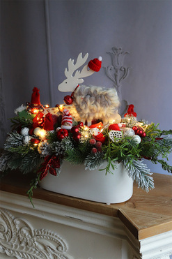 Scandi Ren Extra, świąteczny stroik LED z reniferem, wym.38x50cm