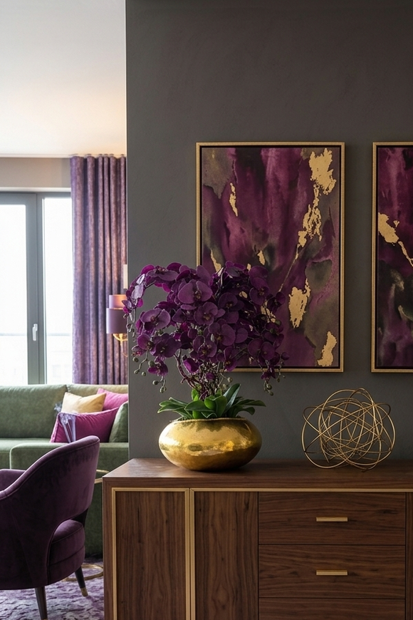 Bold Deluxe, fioletowy storczyk w złotej donicy