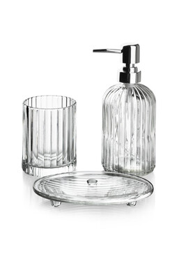 Sharlotte Classic Silver, szklany zestaw łazienkowy, 3 elementy 400ml