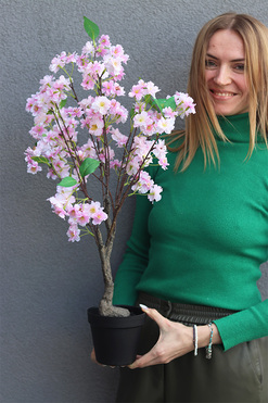 OD RĘKI Kwitnąca Wiśnia, sztuczna roślina w doniczce, biała, wys.70cm 