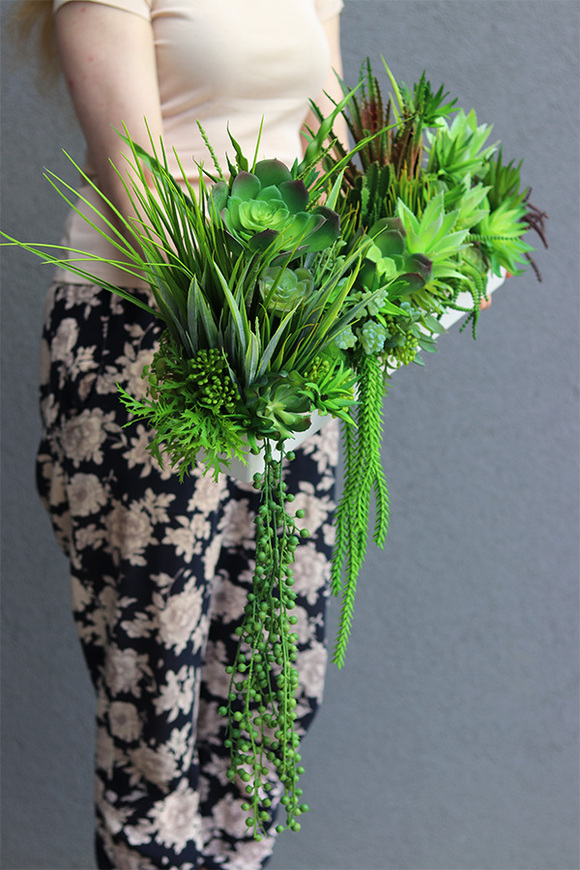 kompozycja sukulenty w długiej donicy, Suculentas Longia, wym.26x73cm