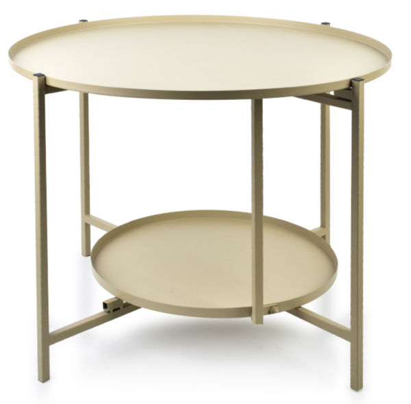 Harriet Beige, metalowy dwupoziomowy stolik, wym.90x60.5cm