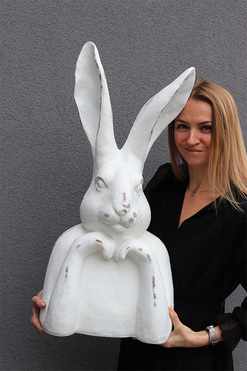 Myśliciel XXL Vintage, duży zajączek wielkanocny figurka, wys.74cm