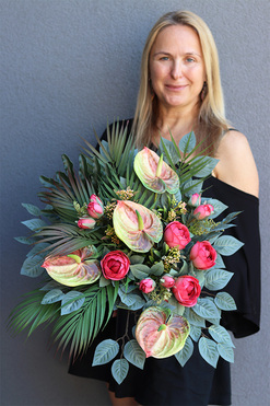 Serce Anturium, bukiet nagrobny we wkładzie, dł.38cm