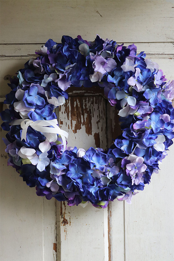 bogaty wianek na drzwi, Niebieska Hortensja, śr.38cm