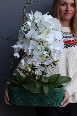 Dark Green Orient 2, wysokiej jakości sztuczny storczyk, wys.62cm