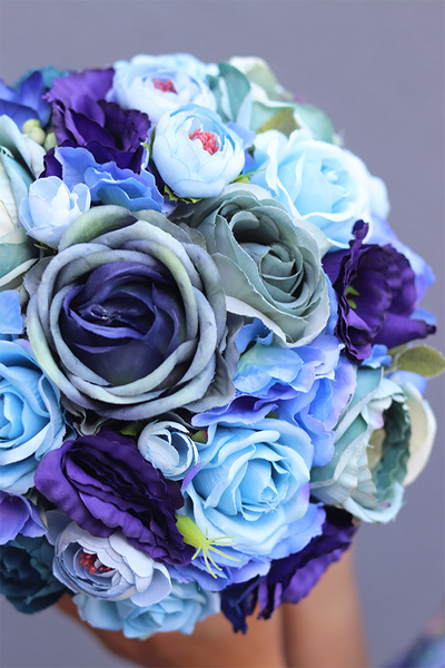 Bluestelle, niebieski flowerbox z aksamitką, wys.25cm