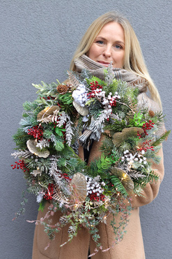 OD RĘKI Glamour Winter Ginko, zimowy wianek z miłorzębem, śr.45cm