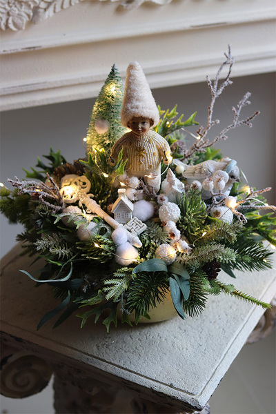 Ferie Świąteczne 2 LED, świąteczny stroik