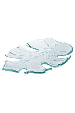 Exotic, szklany talerz patera, liść monstery A, wym.36x29cm